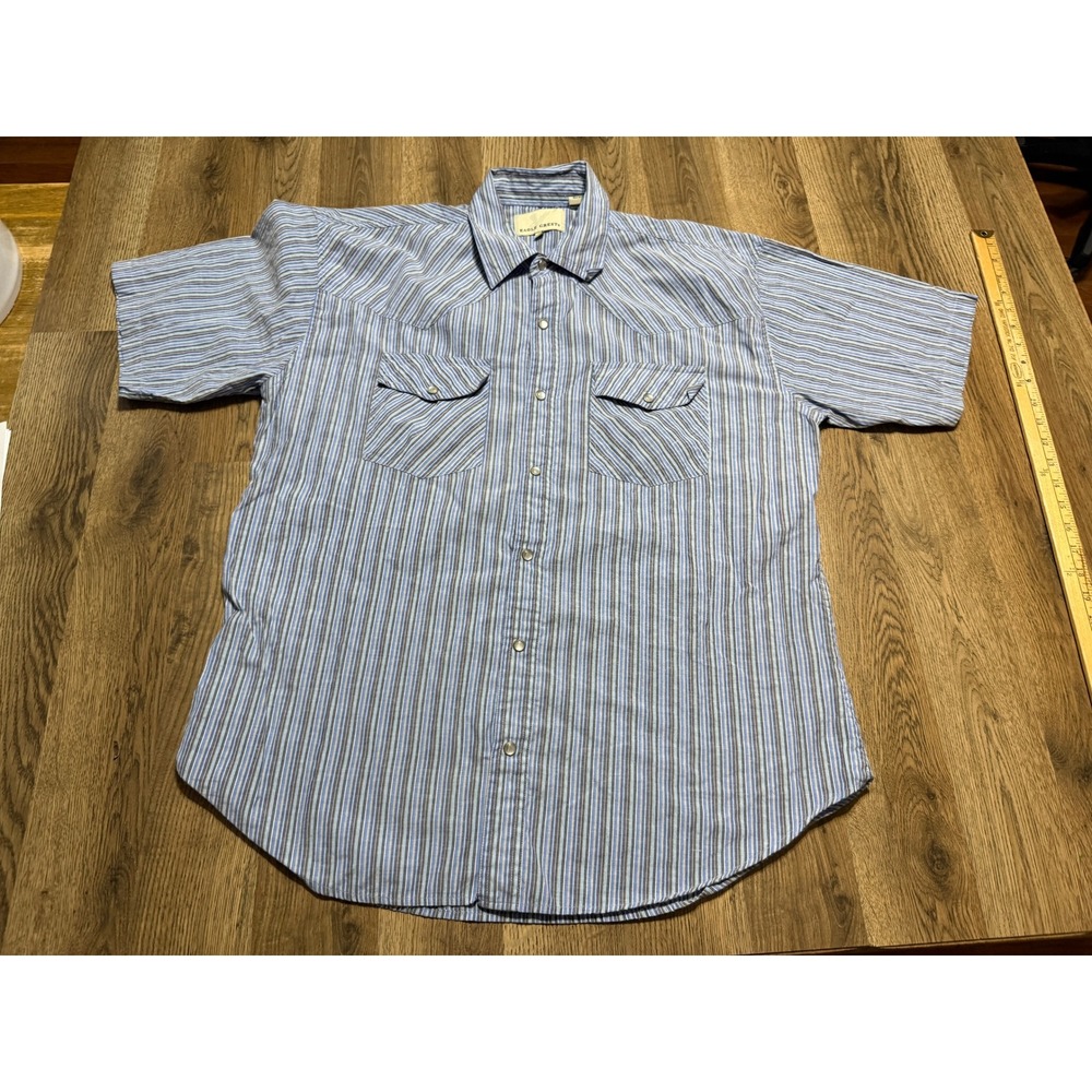 Eagle Crest Shirt Mens Size L Blue Striped Button Up Western Pearl Snap